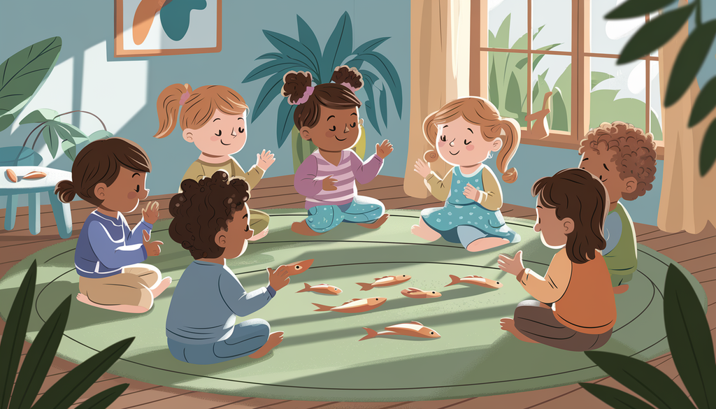 A diverse group of children engaging in playful educational activities in a warm, inviting home setting, with elements symbolizing Omega 3 DHA supplements.